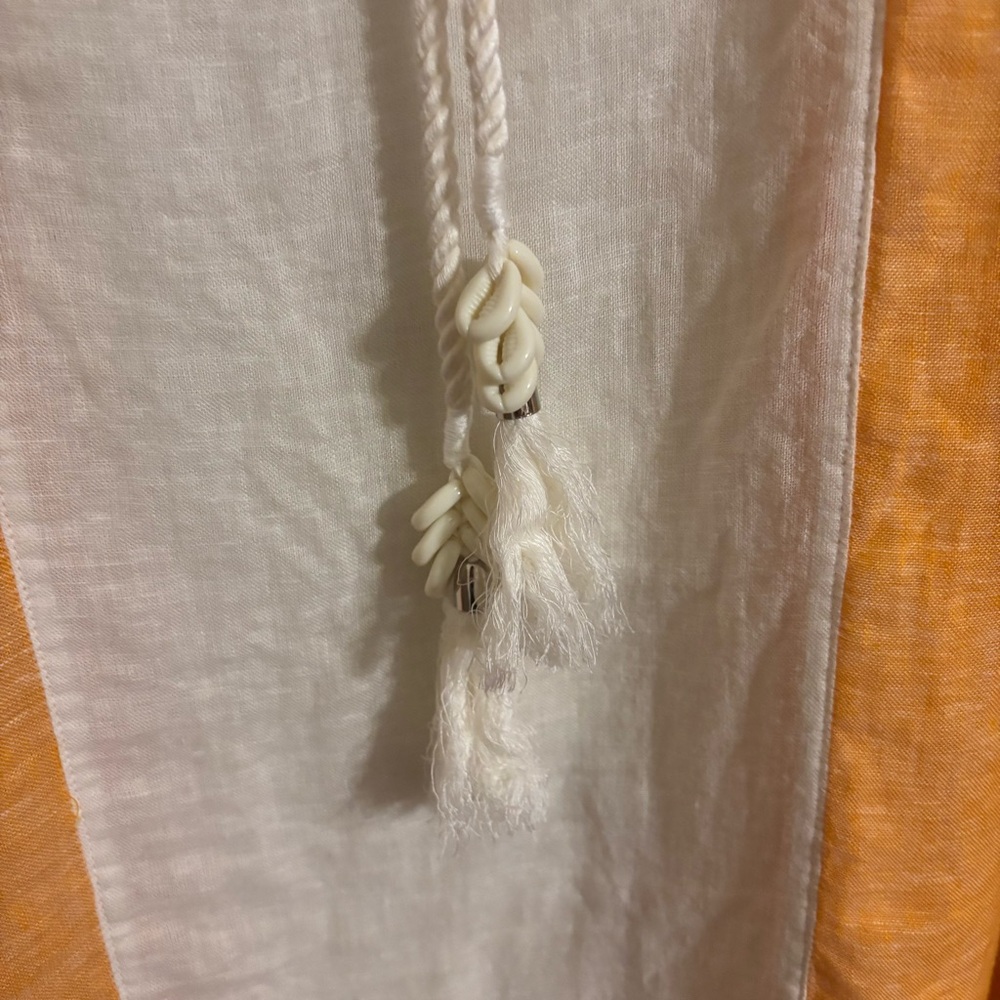 Sigrid Olsen Orange‎ White Shell Tie String Linen Blend Swim Coverup Large - Picture 7 of 7